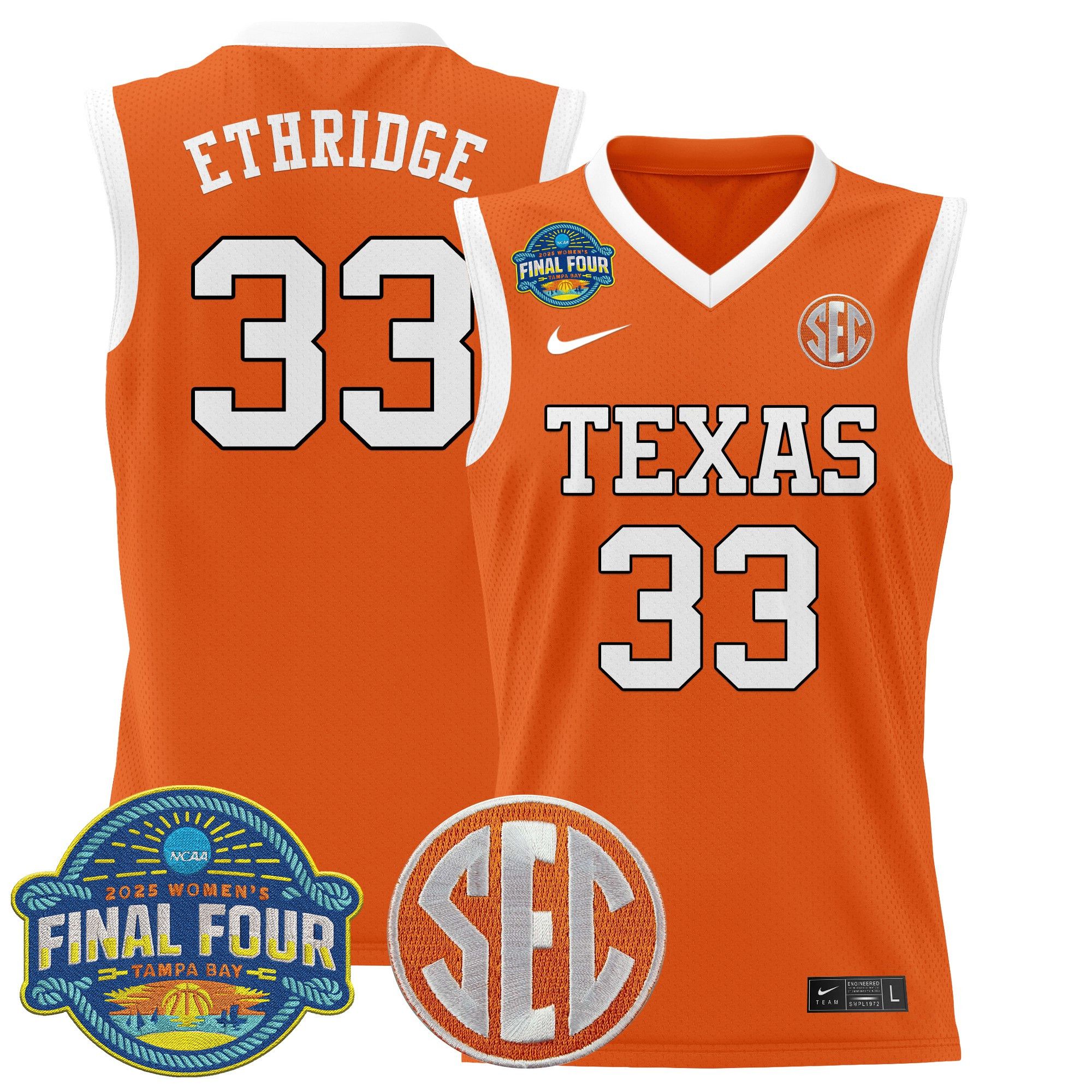 Men Texas Longhorns #33 Ethridge Orange Nike 2025 Final Four Patch Lightweight Basketball NCAA Jersey